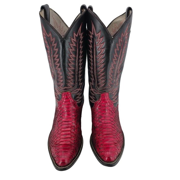 Vintage Mens size 11.5D Red Python Exotic Snakeskin Leather Cowboy Western Boots - Picture 8 of 16